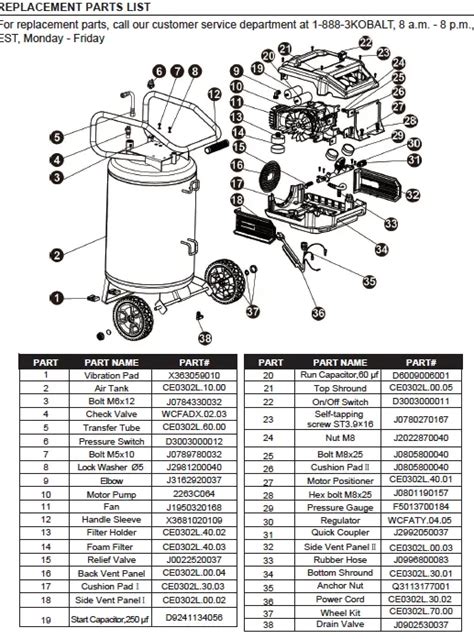 VPT0881503, 110369 01A253. . Kobalt air compressor parts list